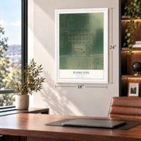 Hamilton, North Dakota map, 18 x 24 inch print in a white frame in a home office
