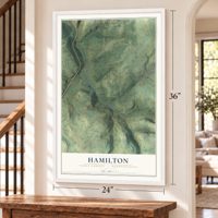 Hamilton, Tioga County, Pennsylvania map, 24 x 36 inch print in a white frame by a staircase