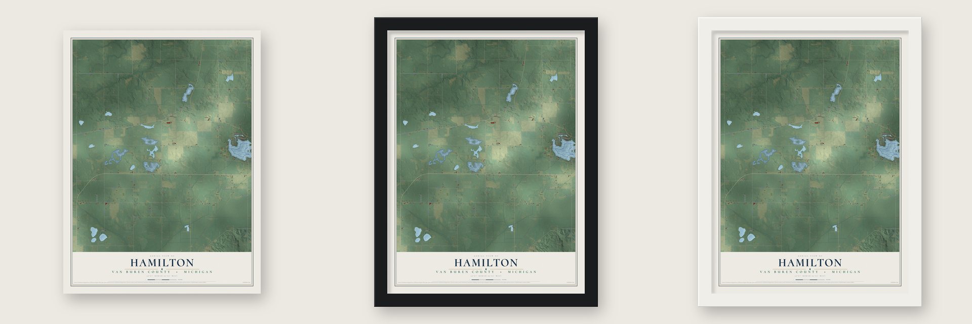 Hamilton, Van Buren County, Michigan map unframed, in a black wood frame and in a white wood frame