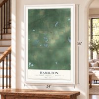 Hamilton, Van Buren County, Michigan map, 24 x 36 inch print in a white frame by a staircase