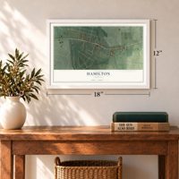 Hamilton, Virginia map, 12 x 18 inch print in a white frame in an entryway