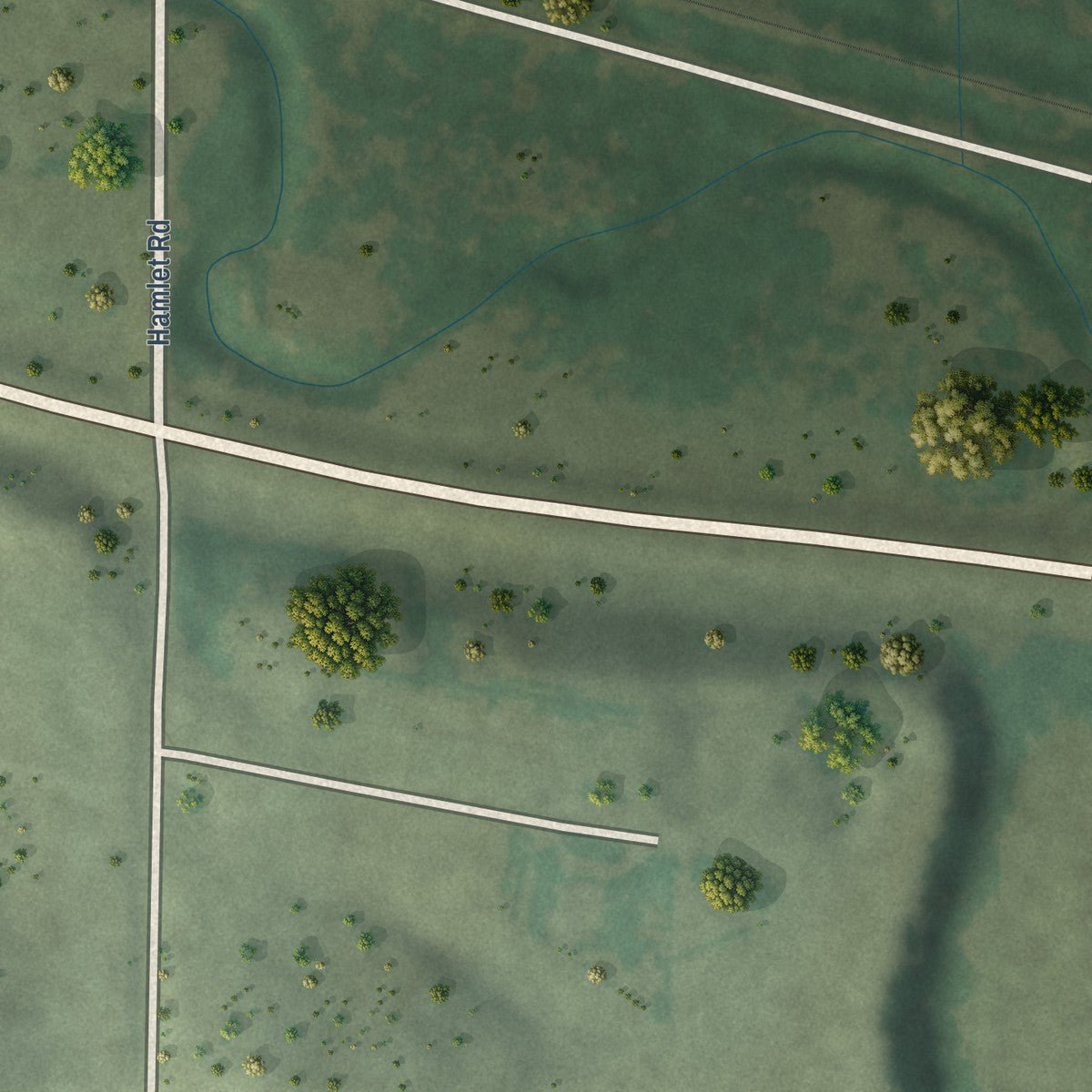 Second close-up of the map of Hamlet, Nebraska print showing more streets and buildings