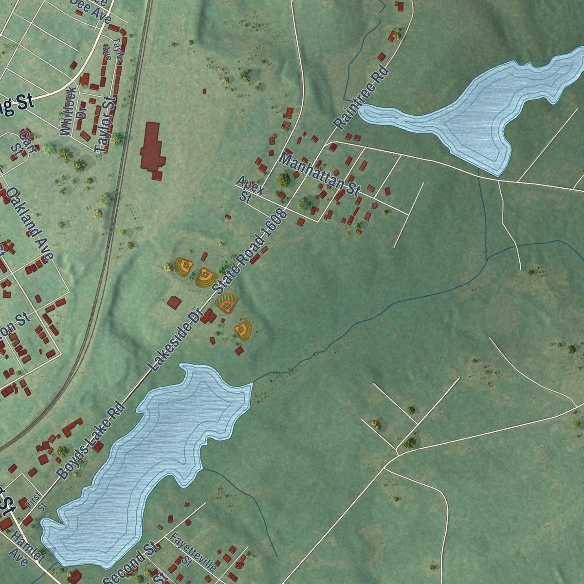 Second close-up of the map of Hamlet, North Carolina print showing more streets and buildings