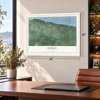 Hamlin, New York map, 18 x 24 inch print in a white frame in a home office