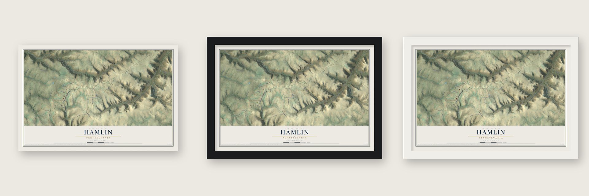 Hamlin, Pennsylvania map unframed, in a black wood frame and in a white wood frame