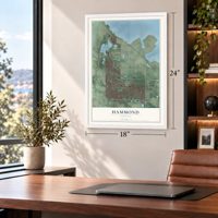 Hammond, Indiana map, 18 x 24 inch print in a white frame in a home office