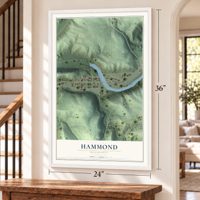 Hammond, Minnesota map, 24 x 36 inch print in a white frame by a staircase
