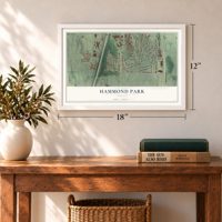 Hammond Park, Georgia map, 12 x 18 inch print in a white frame in an entryway