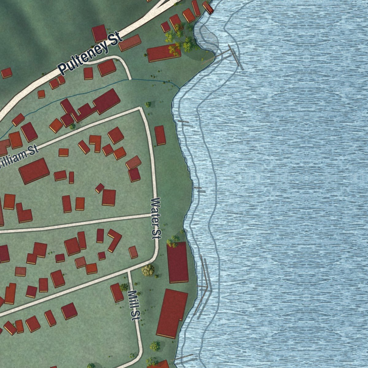 Second close-up of the map of Hammondsport, New York print showing more streets and buildings