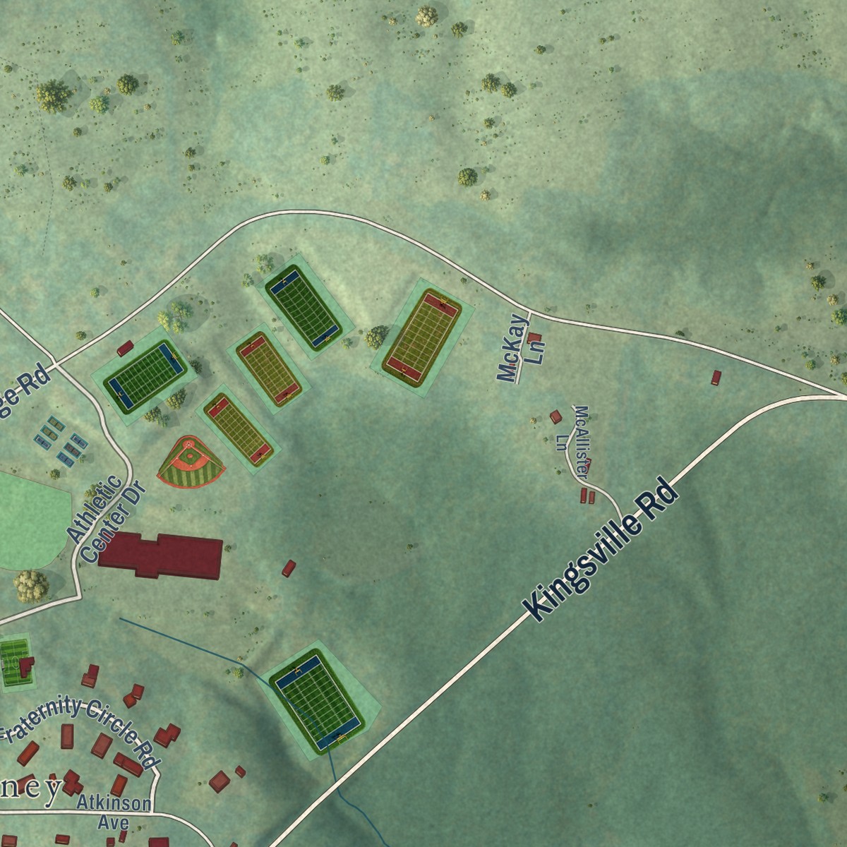 Second close-up of the map of Hampden-Sydney, Virginia print showing more streets and buildings