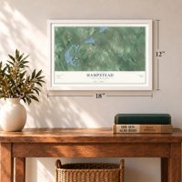 Hampstead, New Hampshire map, 12 x 18 inch print in a white frame in an entryway