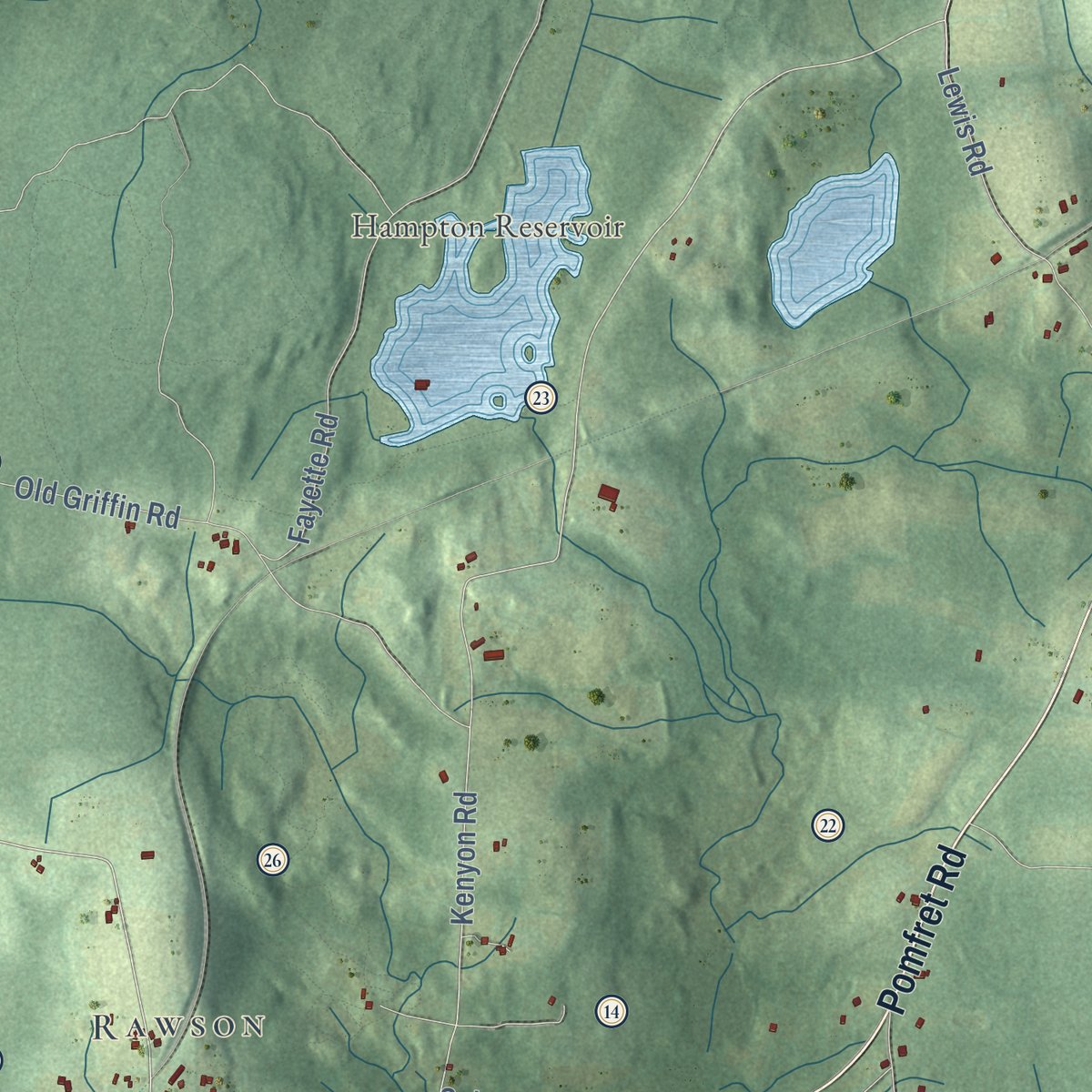 Second close-up of the map of Hampton, Connecticut print showing more streets and buildings