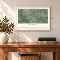 Hampton, Georgia map, 12 x 18 inch print in a white frame in an entryway