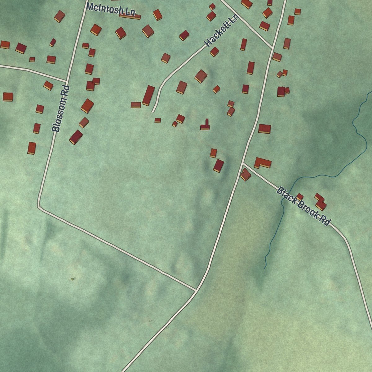 Second close-up of the map of Hampton, Hunterdon County, New Jersey print showing more streets and buildings