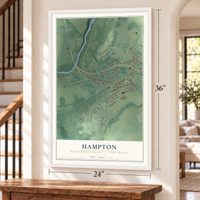 Hampton, Hunterdon County, New Jersey map, 24 x 36 inch print in a white frame by a staircase