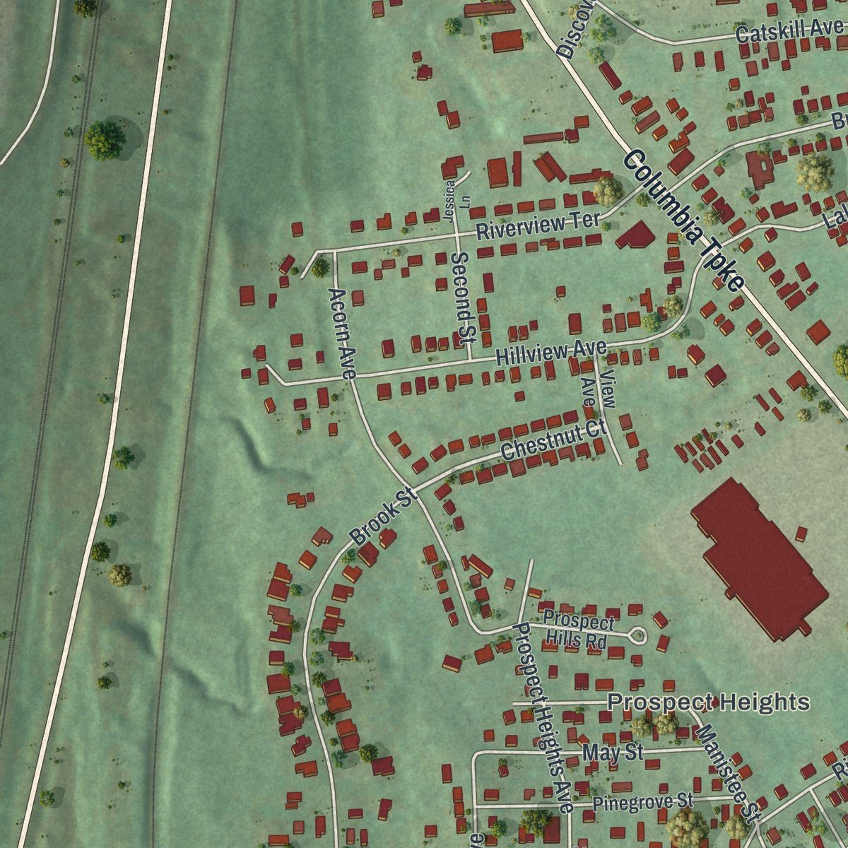 Second close-up of the map of Hampton Manor, New York print showing more streets and buildings