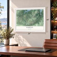 Hampton, Maryland map, 18 x 24 inch print in a white frame in a home office