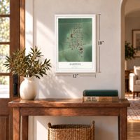 Hampton, Nebraska map, 12 x 18 inch print in a white frame in an entryway