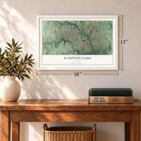 Hampton Oaks, Virginia map, 12 x 18 inch print in a white frame in an entryway