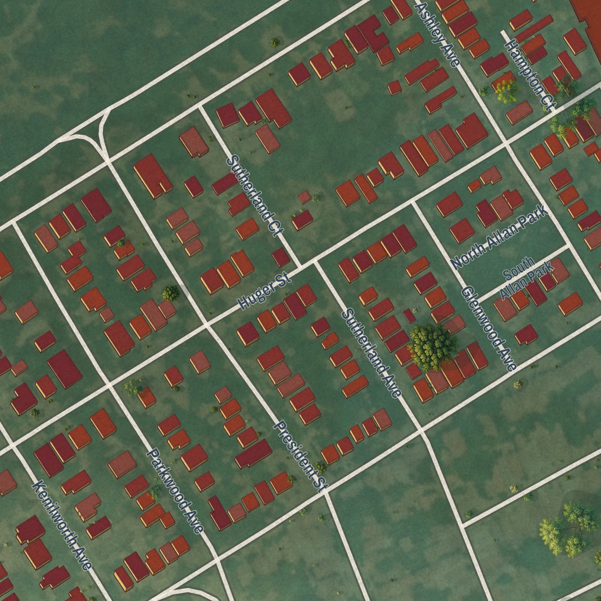 Second close-up of the map of Hampton Park Terrace, South Carolina print showing more streets and buildings