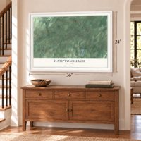 Hamptonburgh, New York map, 24 x 36 inch print in a white frame above a dresser by a staircase