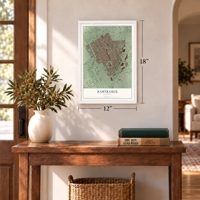 Hamtramck, Michigan map, 12 x 18 inch print in a white frame in an entryway