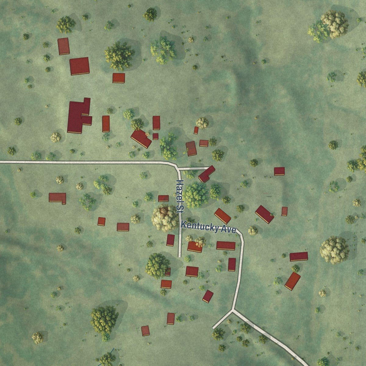 Second close-up of the map of Hanaford, Illinois print showing more streets and buildings