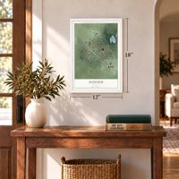 Hancock, Minnesota map, 12 x 18 inch print in a white frame in an entryway
