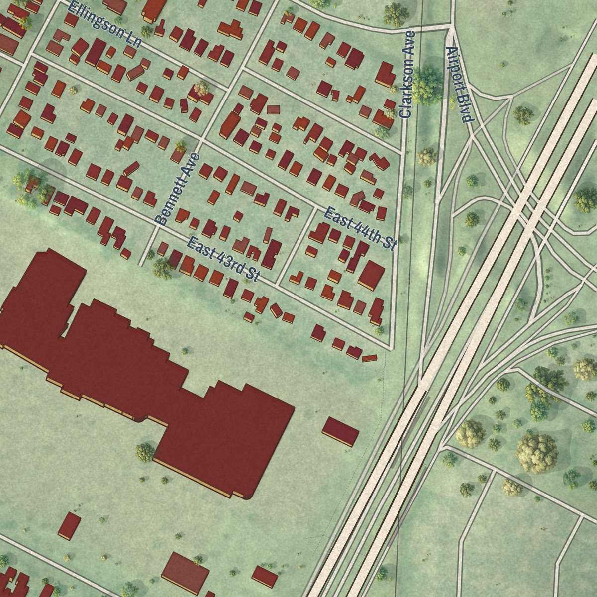 Second close-up of the map of Hancock, Texas print showing more streets and buildings