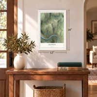 Hankins, New York map, 12 x 18 inch print in a white frame in an entryway