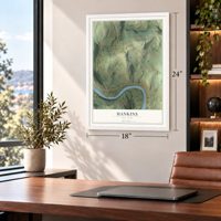 Hankins, New York map, 18 x 24 inch print in a white frame in a home office