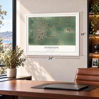 Hankinson, North Dakota map, 18 x 24 inch print in a white frame in a home office