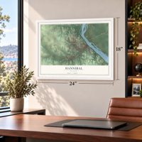 Hannibal, Missouri map, 18 x 24 inch print in a white frame in a home office