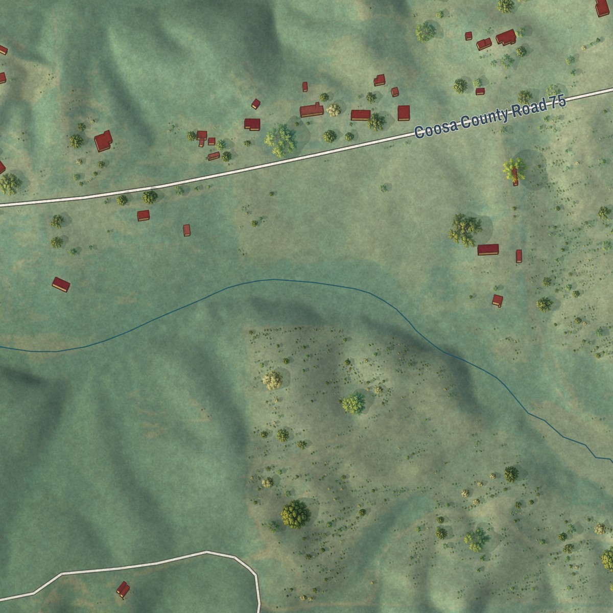 Second close-up of the map of Hanover, Alabama print showing more streets and buildings