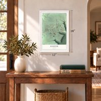 Hanover, Indiana map, 12 x 18 inch print in a white frame in an entryway
