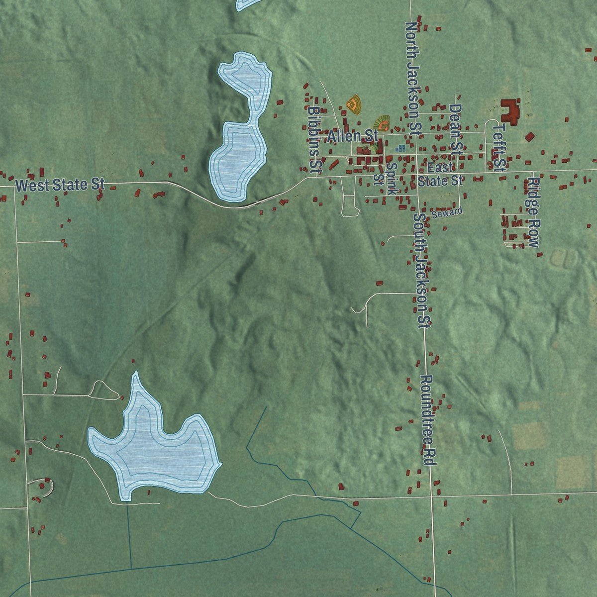Second close-up of the map of Hanover, Jackson County, Michigan print showing more streets and buildings