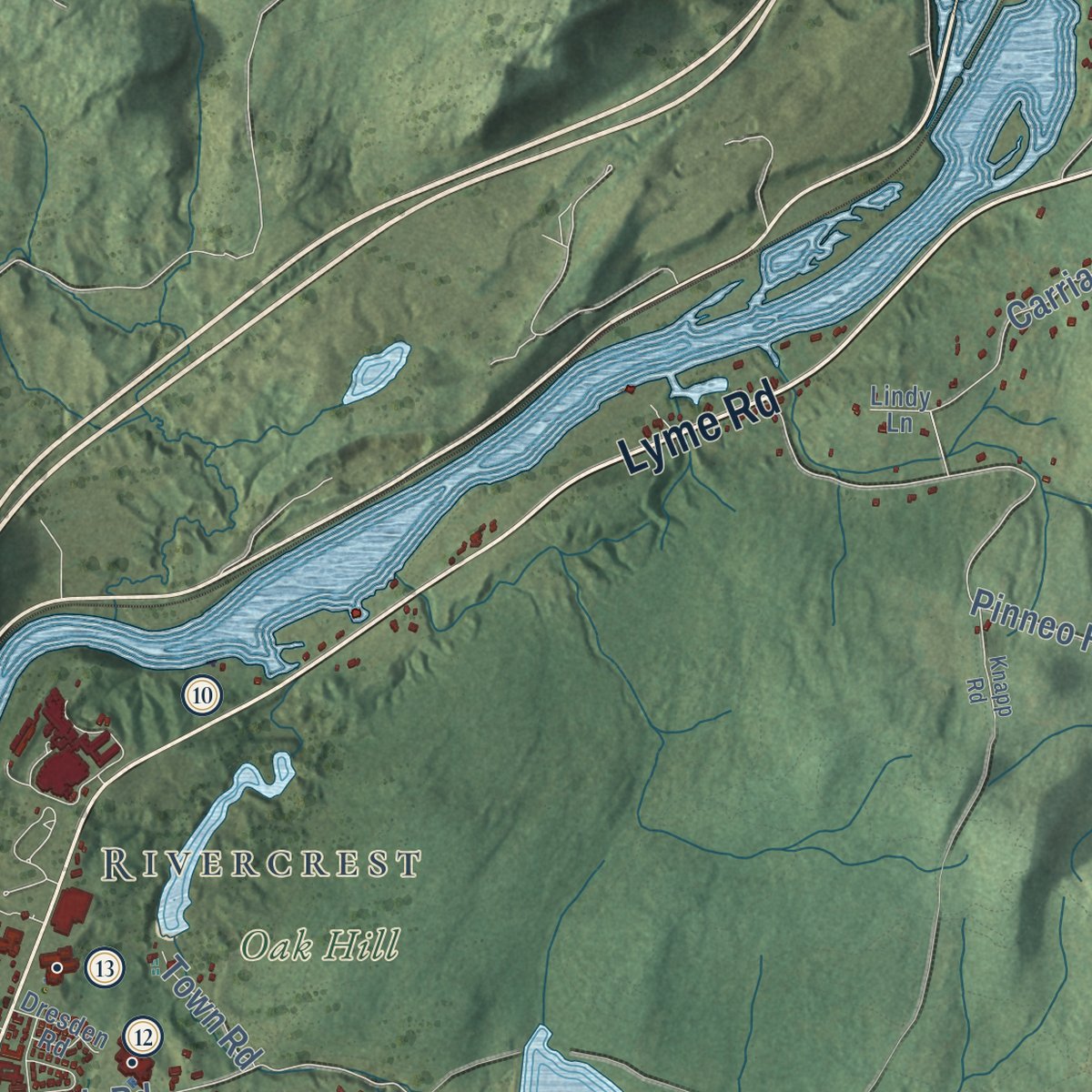 Second close-up of the map of Hanover, New Hampshire print showing more streets and buildings
