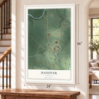 Hanover, Virginia map, 24 x 36 inch print in a white frame by a staircase