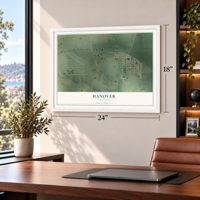 Hanover, Wisconsin map, 18 x 24 inch print in a white frame in a home office