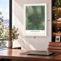 Hanoverton, Ohio map, 18 x 24 inch print in a white frame in a home office