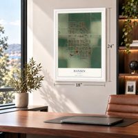 Hansen, Idaho map, 18 x 24 inch print in a white frame in a home office