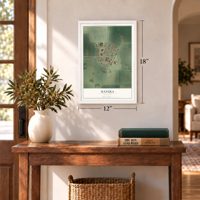 Hanska, Minnesota map, 12 x 18 inch print in a white frame in an entryway