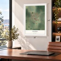 Hanska, Minnesota map, 18 x 24 inch print in a white frame in a home office