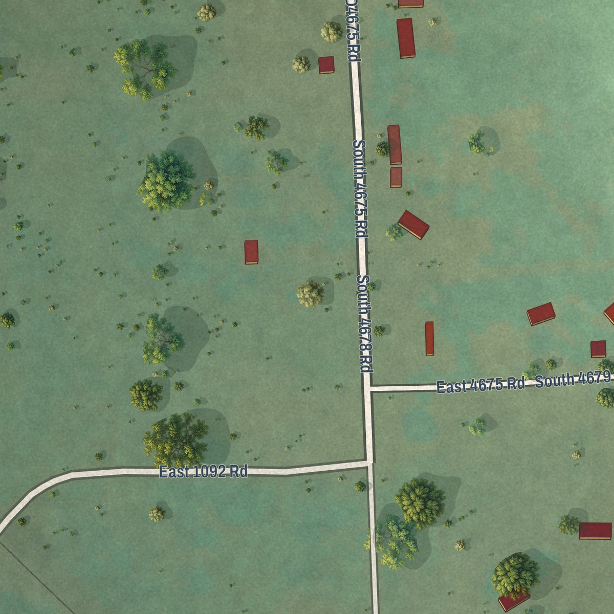 Second close-up of the map of Hanson, Oklahoma print showing more streets and buildings