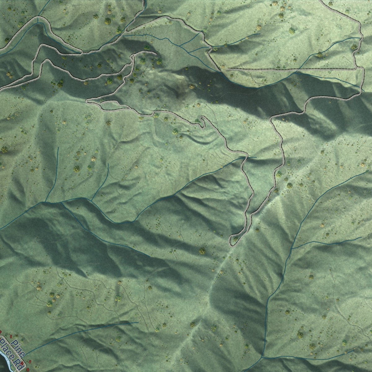 Second close-up of the map of Happy Camp, California print showing more streets and buildings
