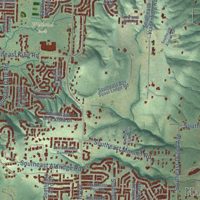 Second close-up of the map of Happy Valley, Oregon print showing more streets and buildings