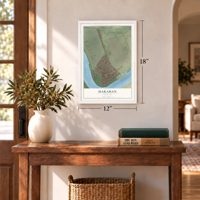 Harahan, Louisiana map, 12 x 18 inch print in a white frame in an entryway