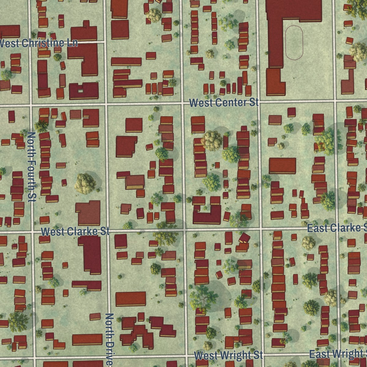 Second close-up of the map of Harambee, Wisconsin print showing more streets and buildings