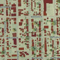 Second close-up of the map of Harambee, Wisconsin print showing more streets and buildings