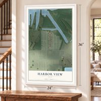 Harbor View, Ohio map, 24 x 36 inch print in a white frame by a staircase
